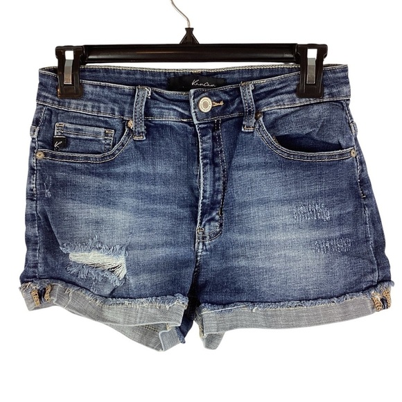 KanCan Distressed Cuffed Denim Shorts Medium Wash Mid-Rise M - Picture 2 of 5